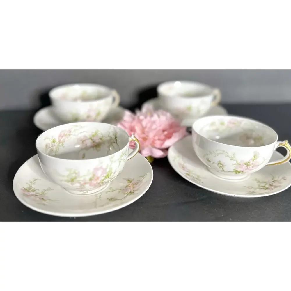 Charles Field Haviland Limoges France Pink Poppies Schleiger 377 Teacup & Saucer
